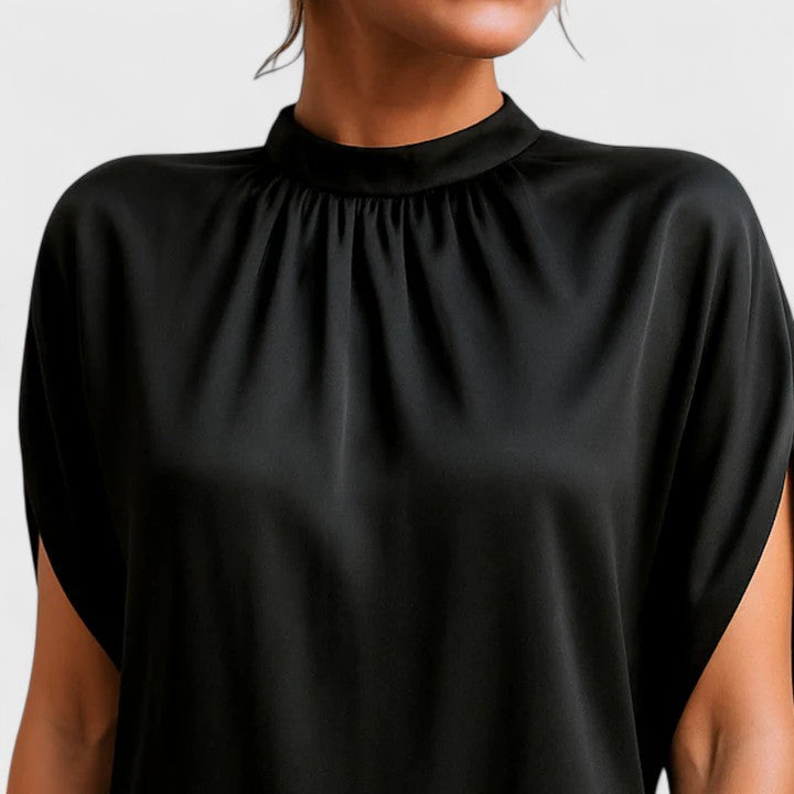 Alana | Women’s Black Mock-Neck Cape Sleeve Mini Dress