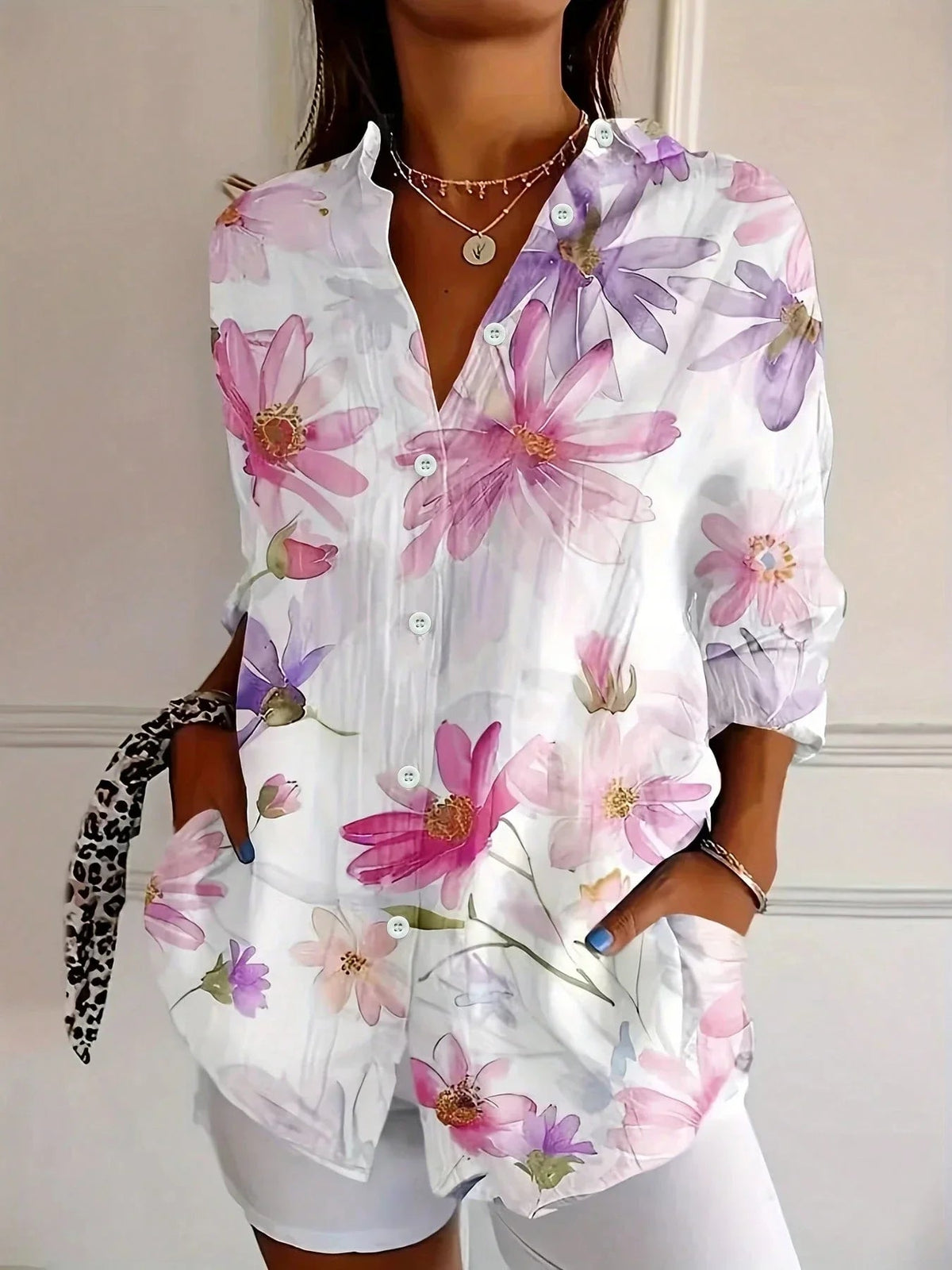 Alessia | Women's Abstract Print Button-Front Blouse