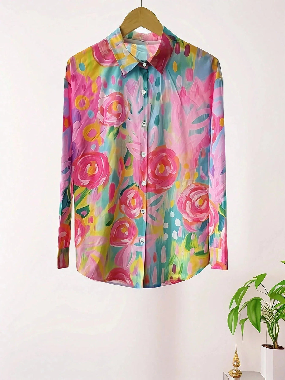 Alessia | Women's Abstract Print Button-Front Blouse