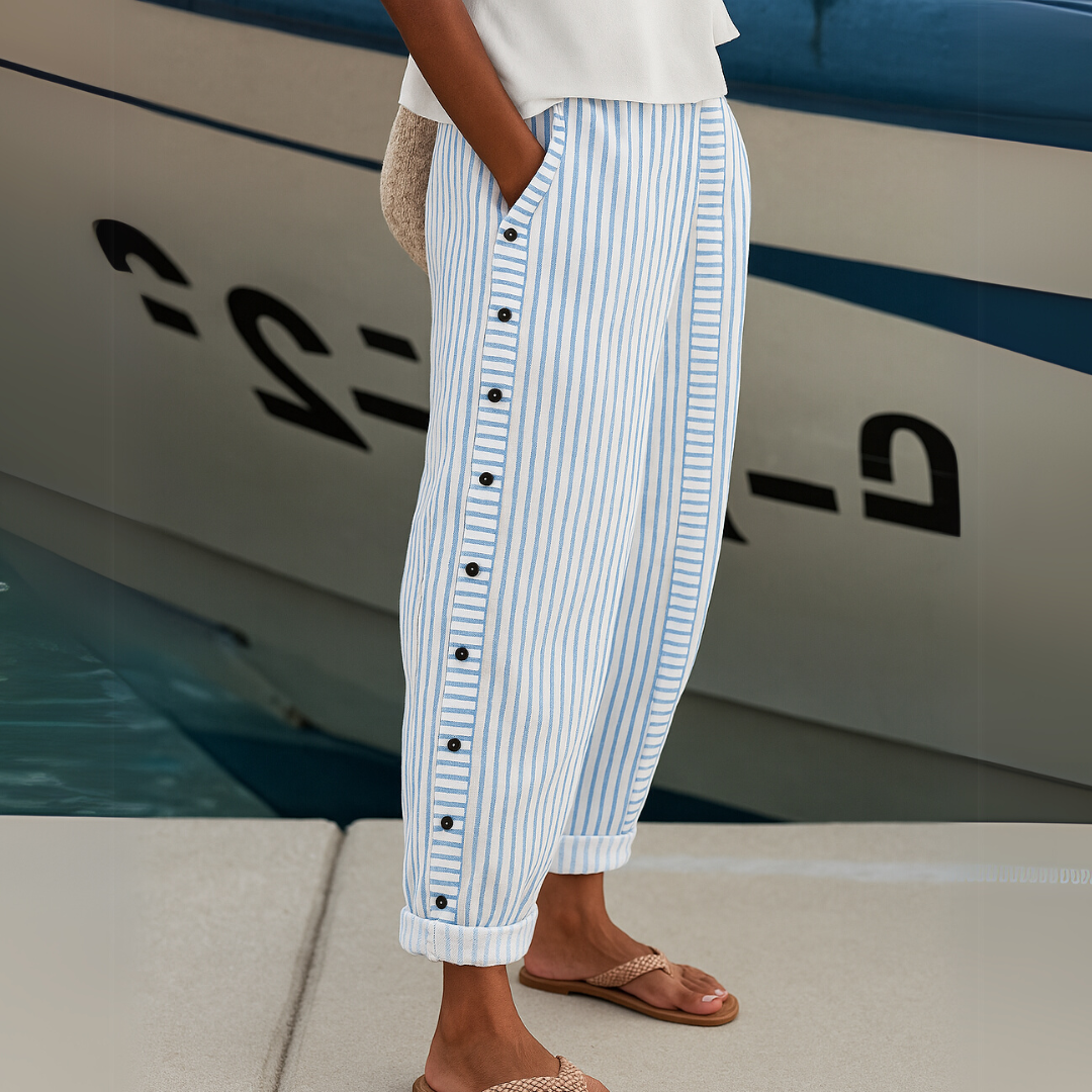 Alina | Striped High-Waisted Button Trousers