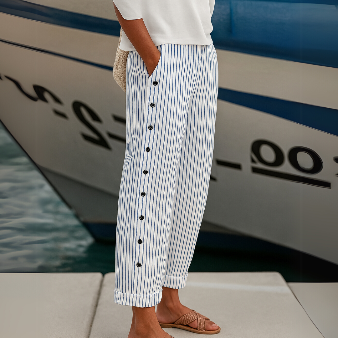 Alina | Striped High-Waisted Button Trousers