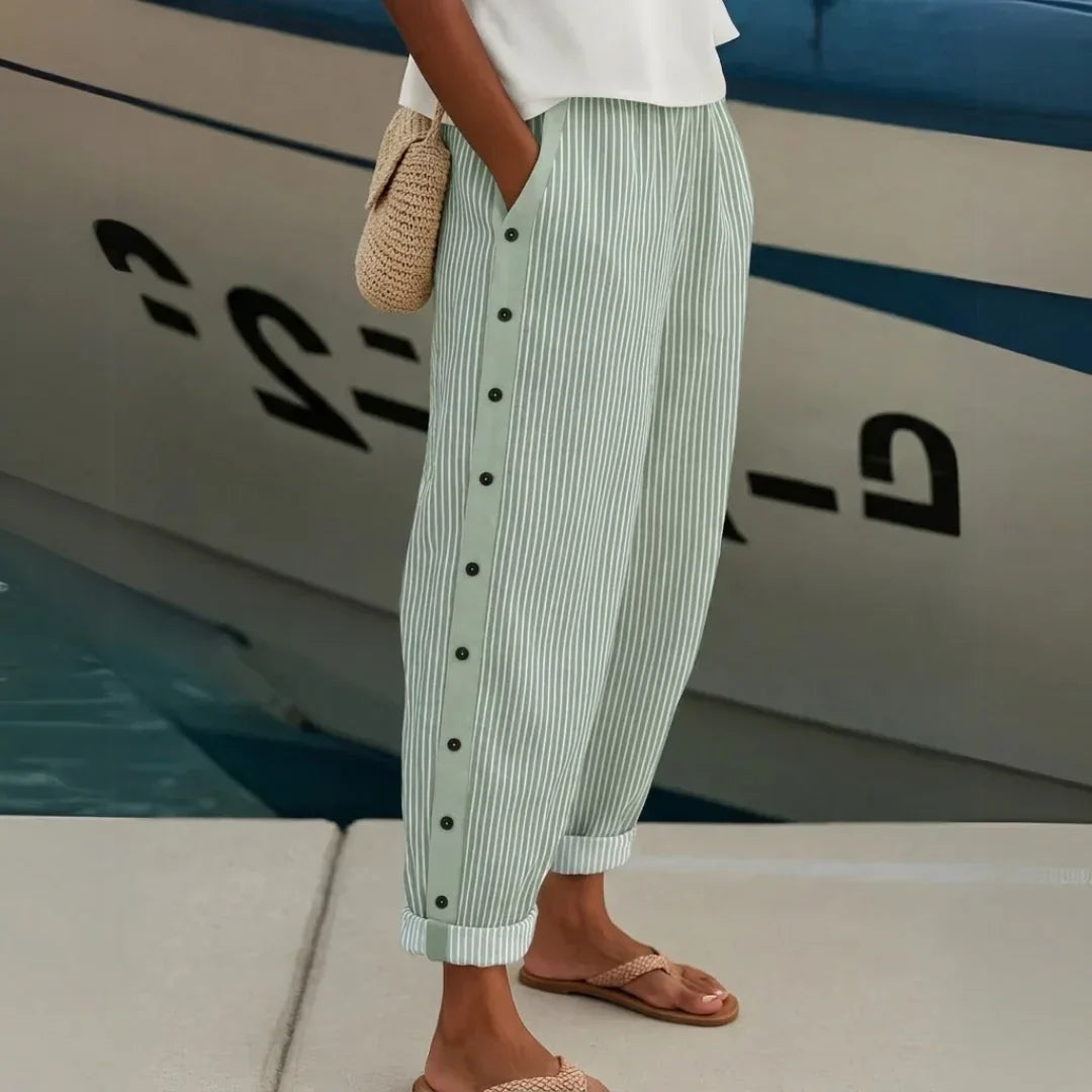 Alina | Striped High-Waisted Button Trousers