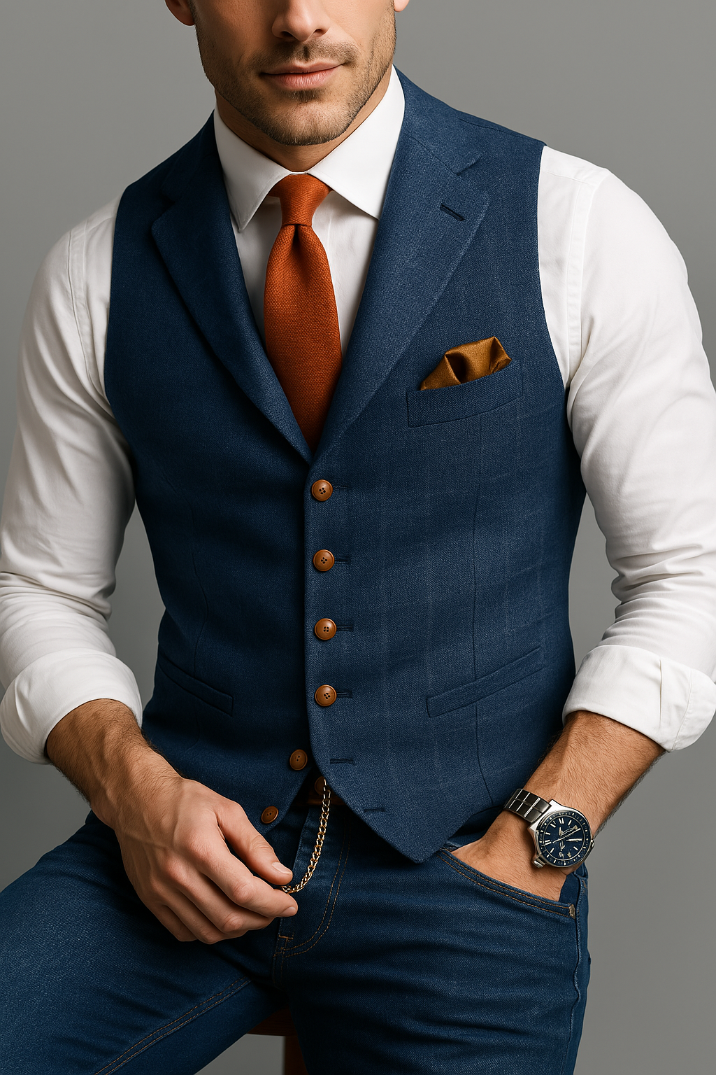 Alistair | Men's V-Neck Waistcoat With Windowpane Check