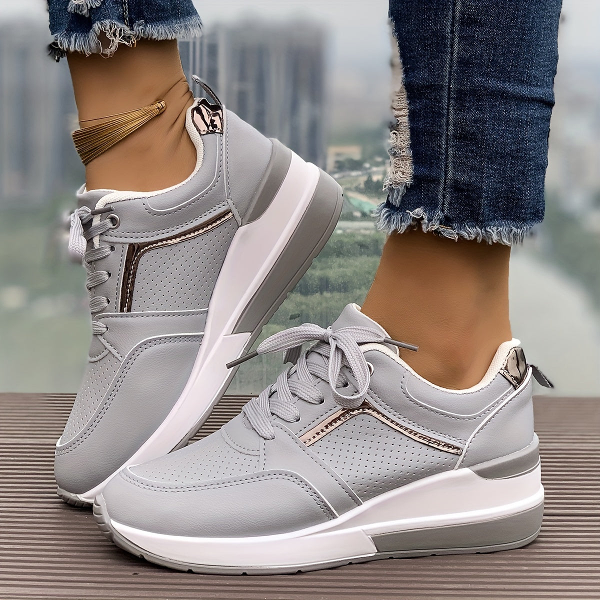 Amelia | Women's Perforated Lace-Up Platform Sneakers