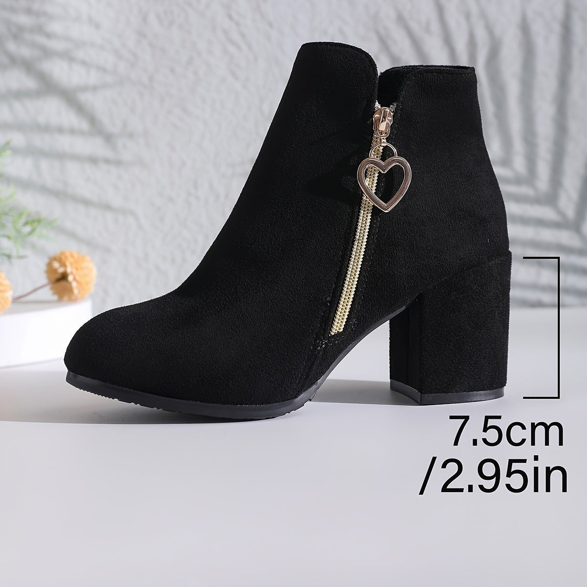 Analyn | Women’s Block Heel Ankle Boots with Gold-Tone Heart Charm