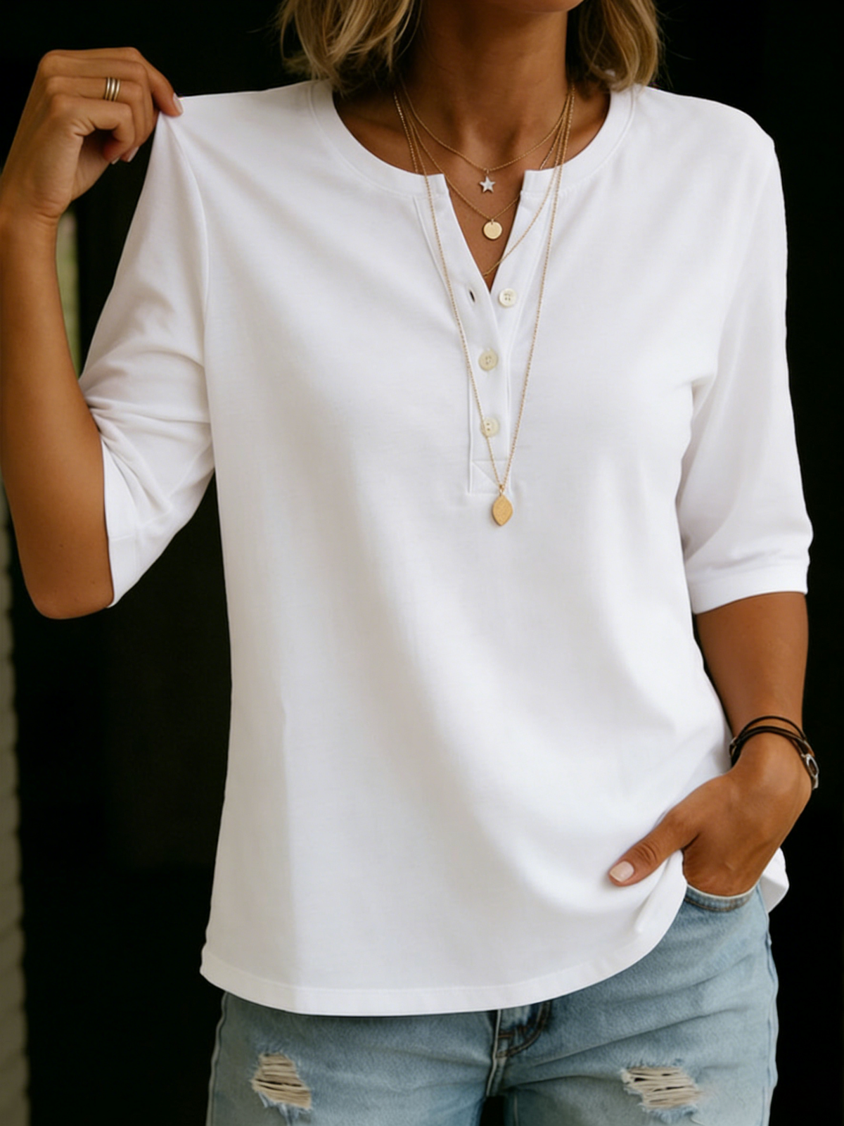 Aurelia | Women's Short-Sleeve Henley T-Shirt