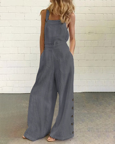 Beatrice | Women's Wide-Leg Bib Jumpsuit with Button Details