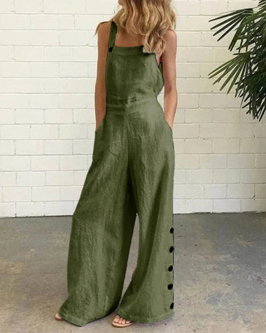 Beatrice | Women's Wide-Leg Bib Jumpsuit with Button Details
