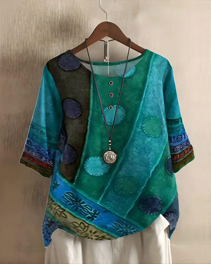 Bethany | Women's Boho Print Button-Front Top