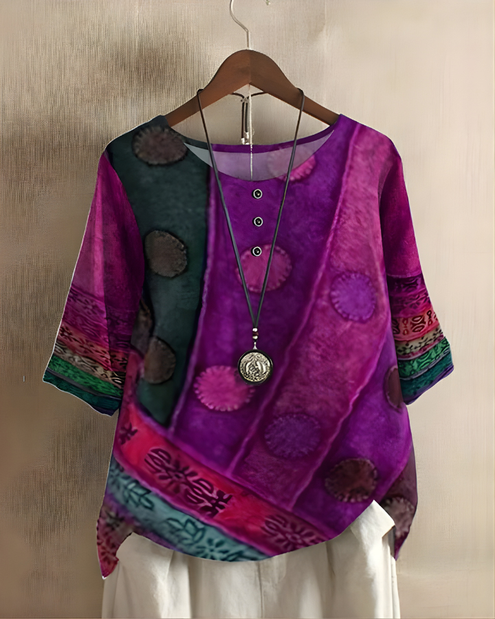 Bethany | Women's Boho Print Button-Front Top