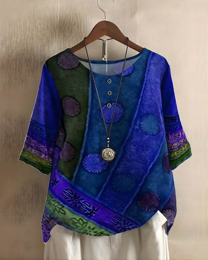 Bethany | Women's Boho Print Button-Front Top