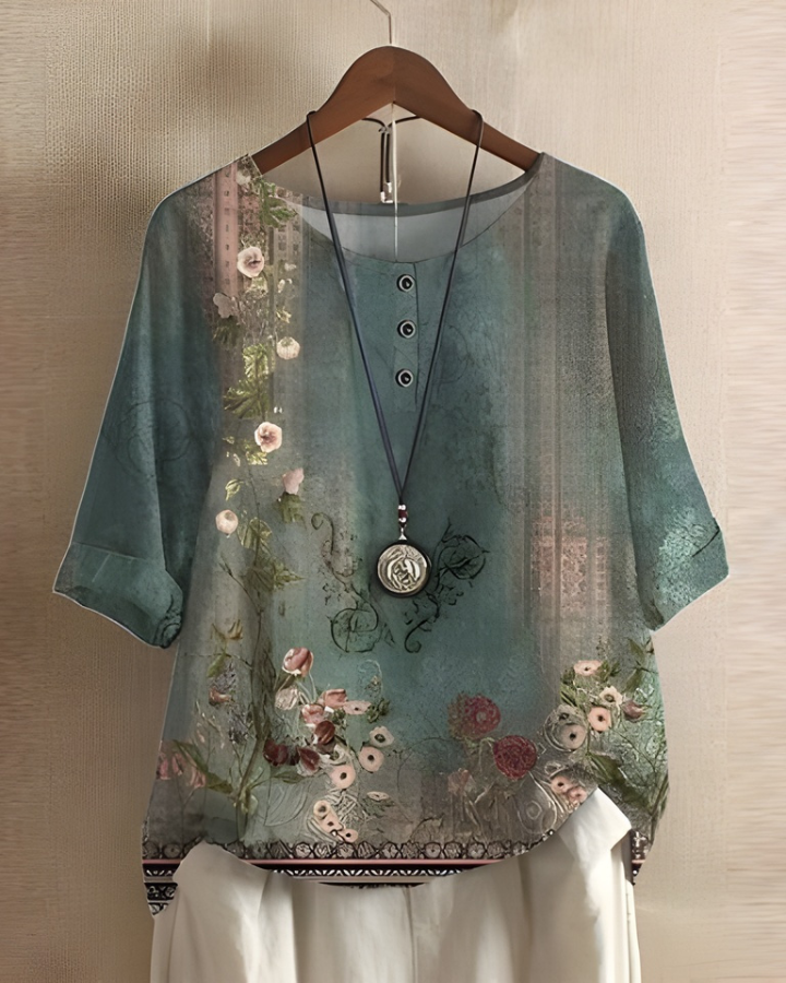 Bethany | Women's Boho Print Button-Front Top