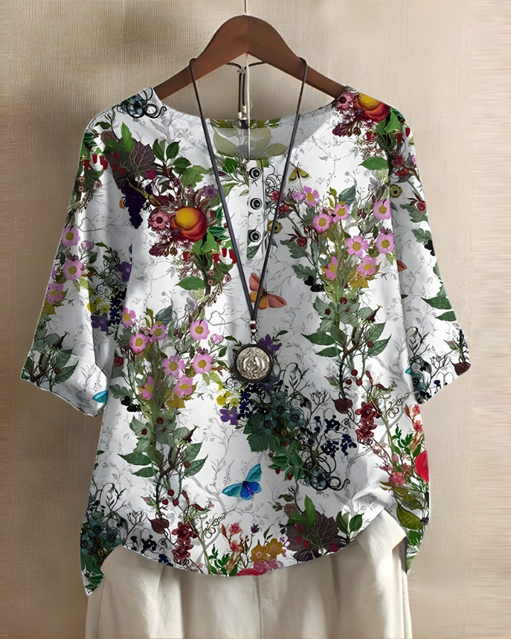 Bethany | Women's Boho Print Button-Front Top