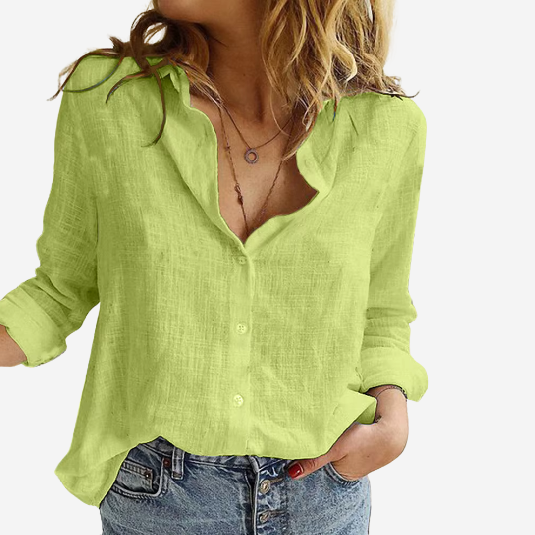 Brenda | Women’s Button-Front Blouse with Roll-Tab Sleeves