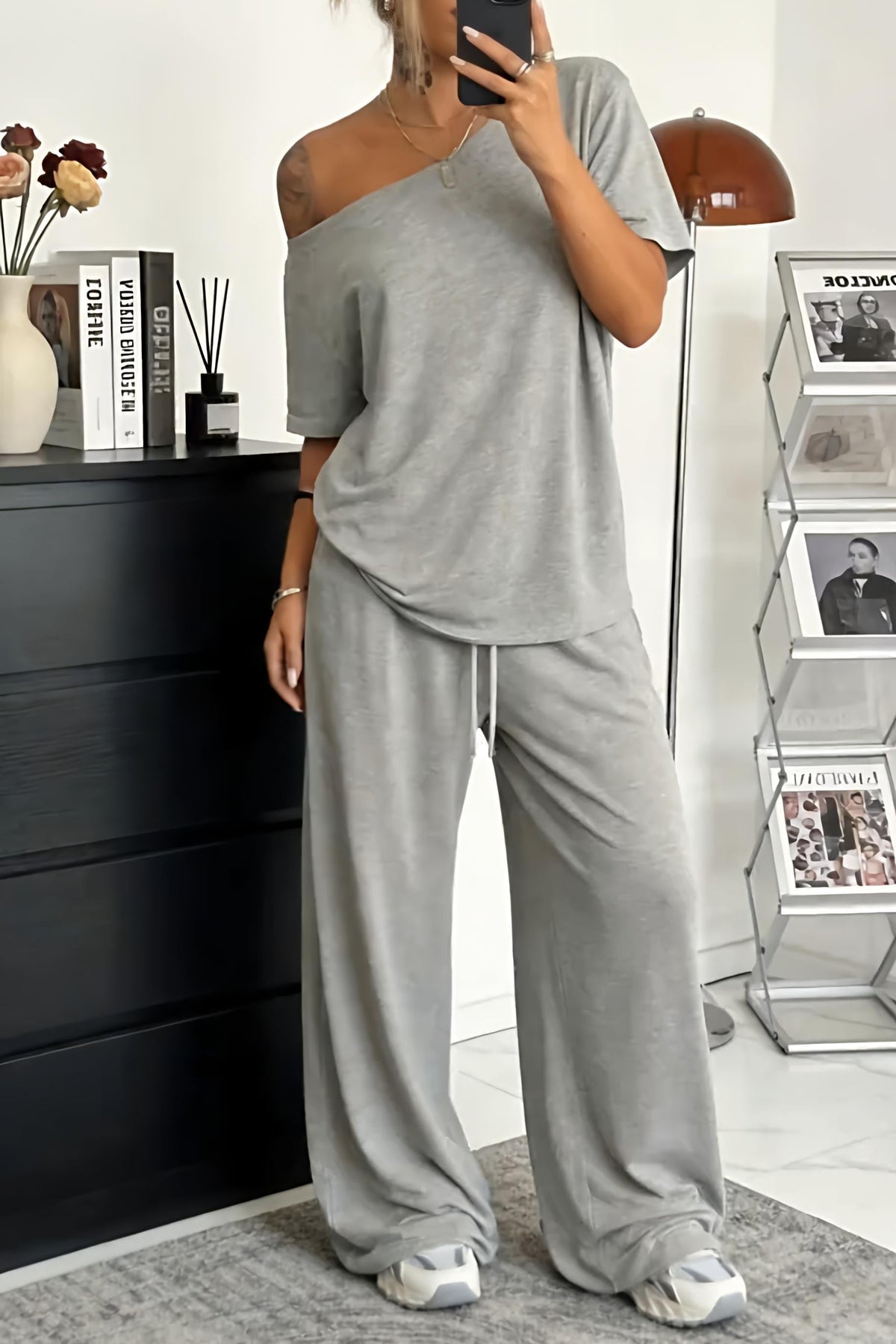 Brianna | Women's Off-Shoulder Lounge Set With Wide-Leg Pants