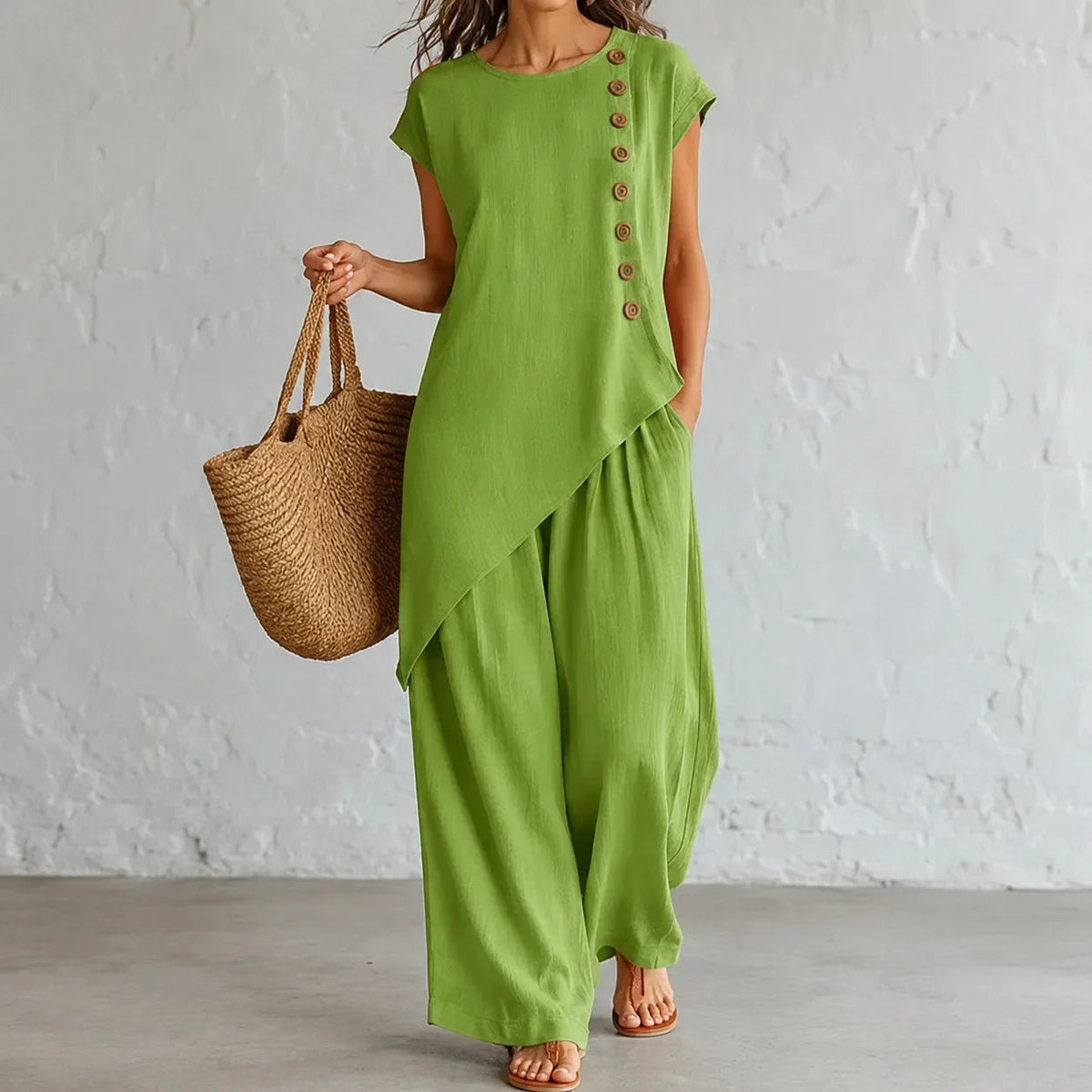 Briony | Women’s Two-Piece Set with Asymmetric Tunic Top and Wide-Leg Pants