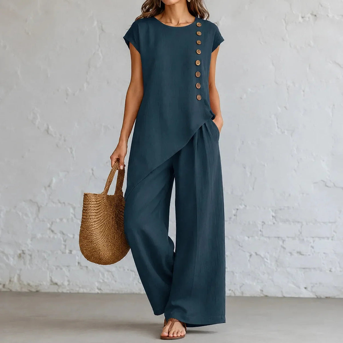 Briony | Women’s Two-Piece Set with Asymmetric Tunic Top and Wide-Leg Pants