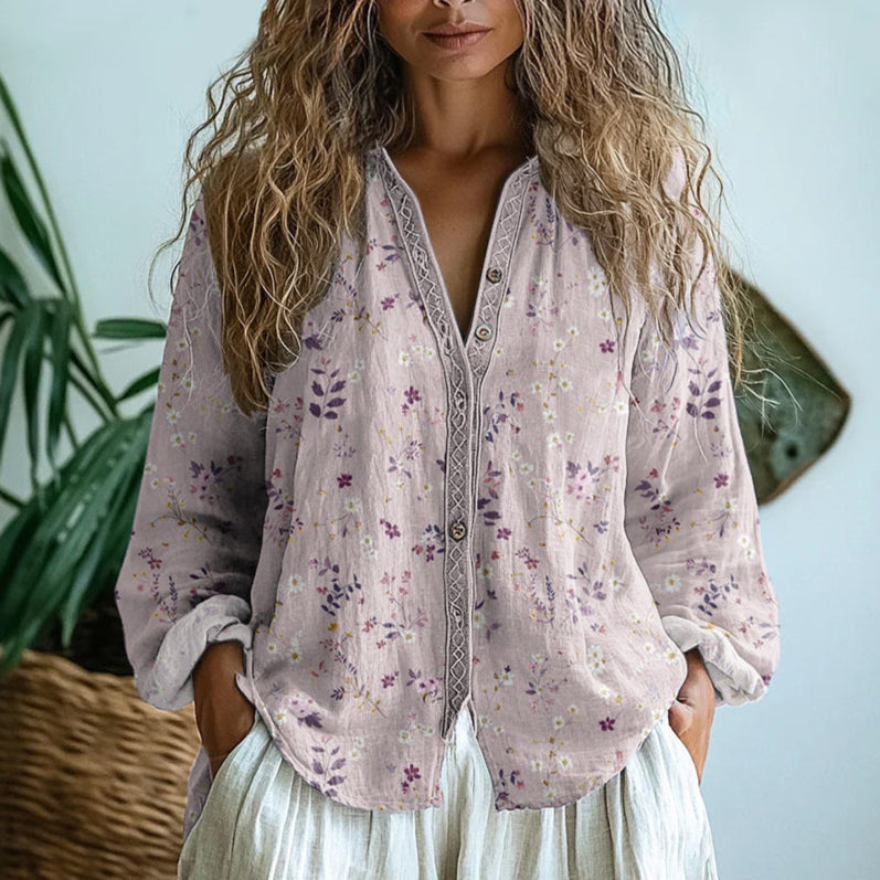 Brooke | Women's Vintage Leaf Print Button-Down Shirt