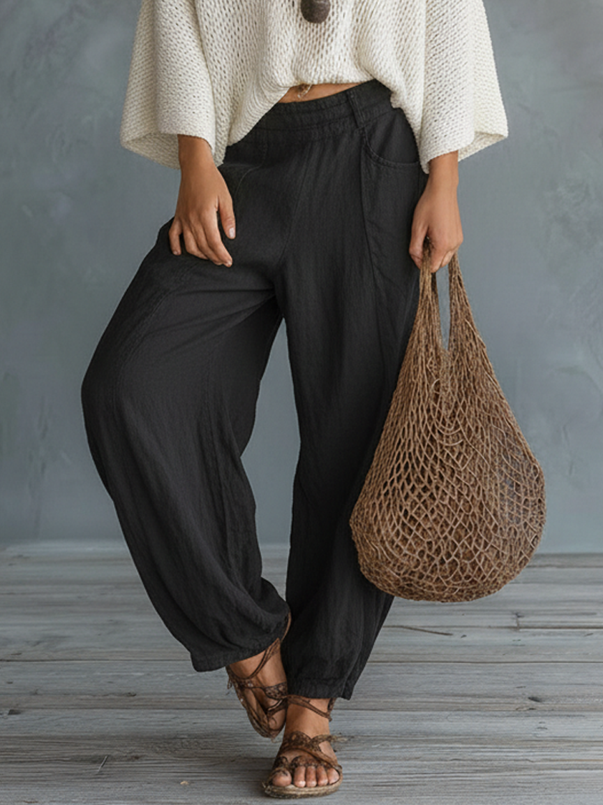 Calverine | Women's Two-Piece Set with V-Neck Top and Wide-Leg Trousers