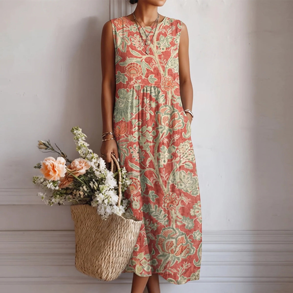 Camille | Floral Sleeveless Midi Dress