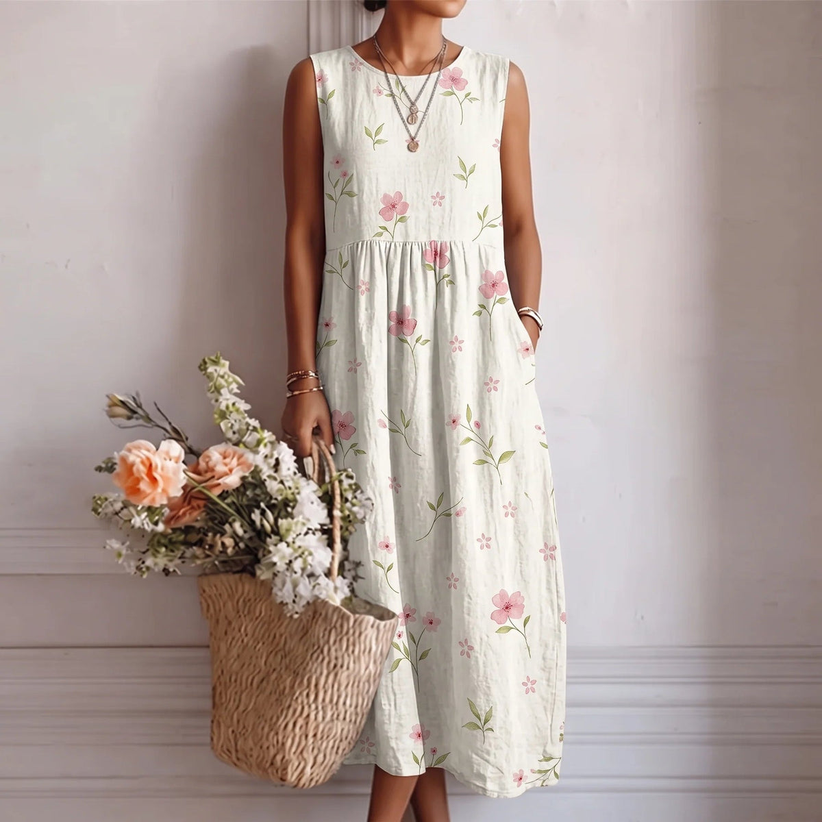 Camille | Floral Sleeveless Midi Dress