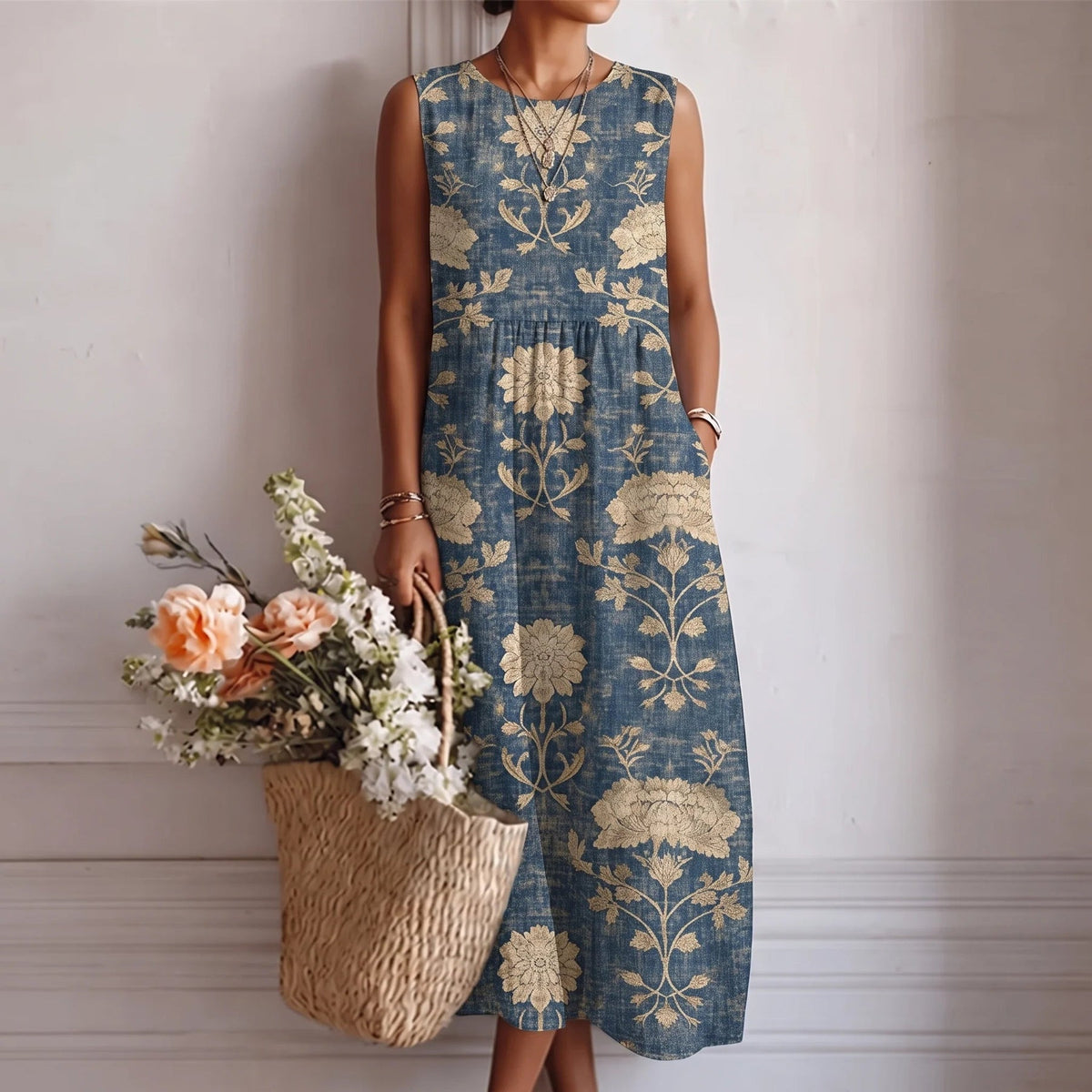 Camille | Floral Sleeveless Midi Dress