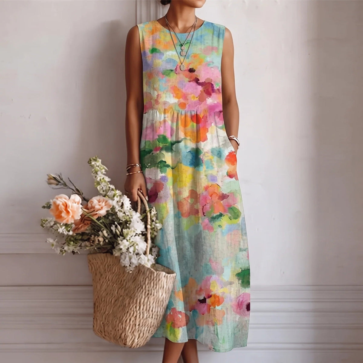 Camille | Floral Sleeveless Midi Dress