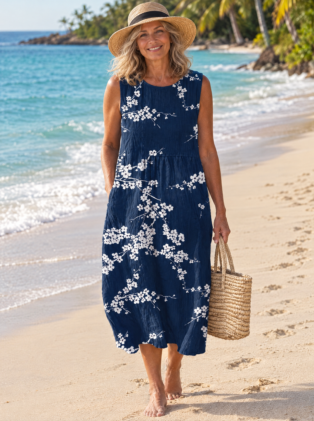 Cecilia | Women's Navy Blossom Print Midi Dress