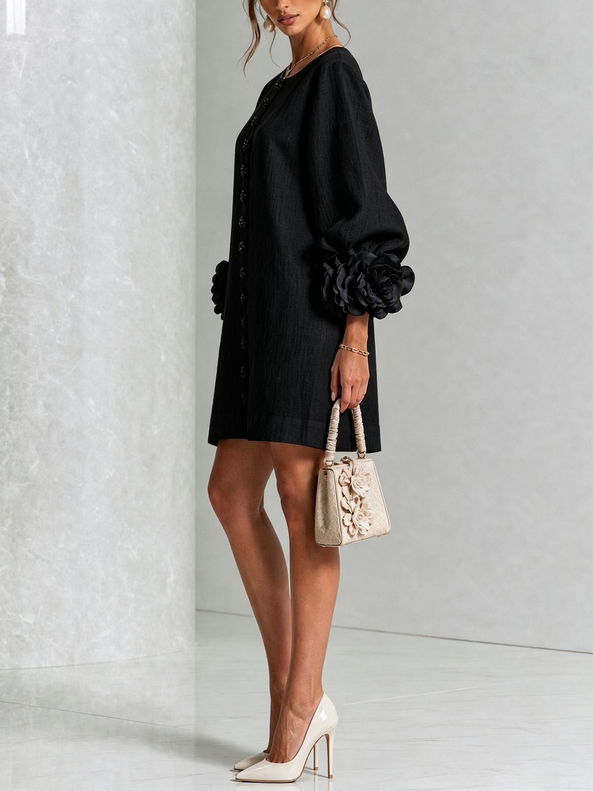 Cecilia | Women's Floral Cuff Button-Front Mini Dress