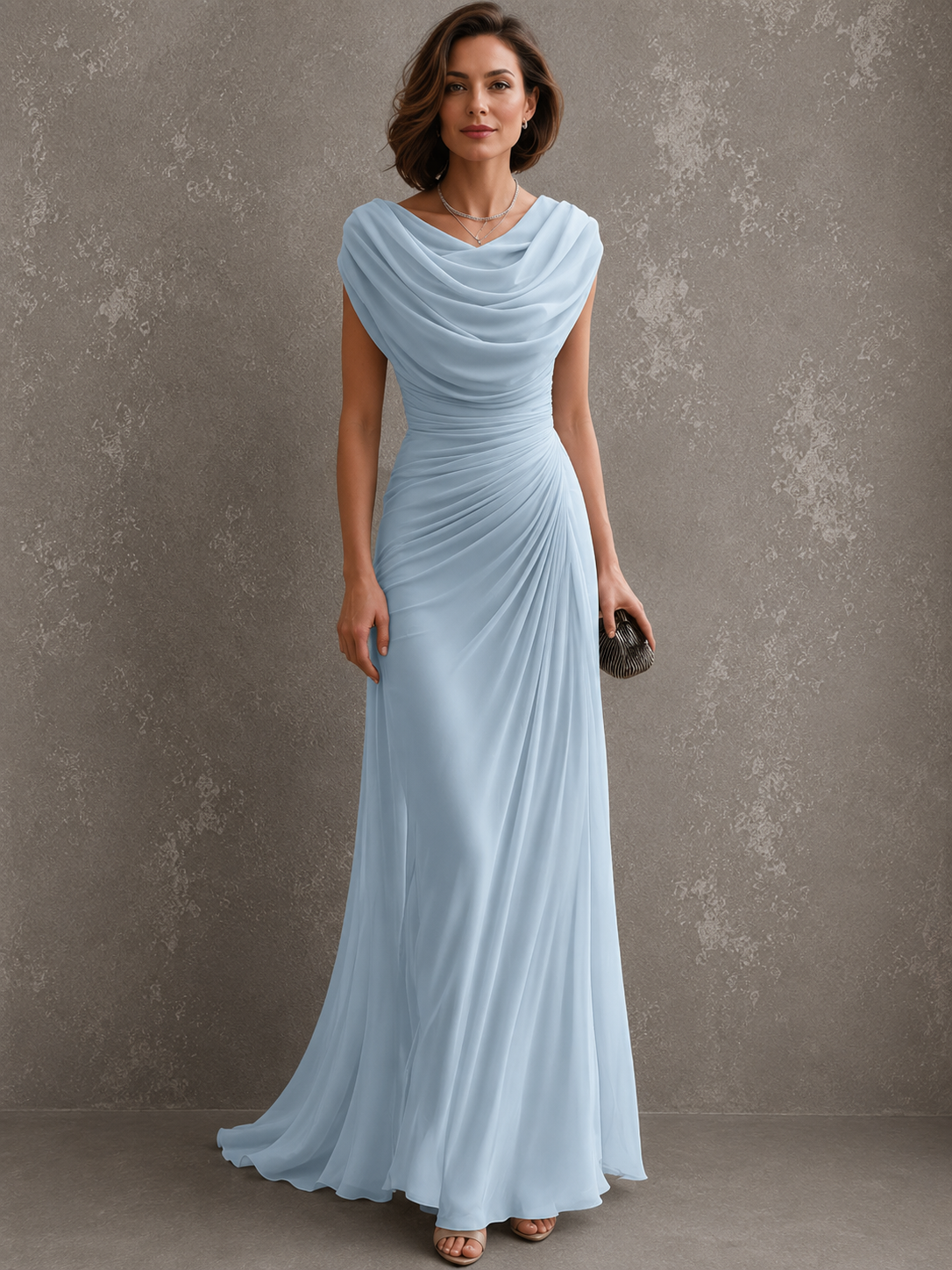 Cecilia | Women’s Draped Cowl-Neck Maxi Dress with Ruched Waist