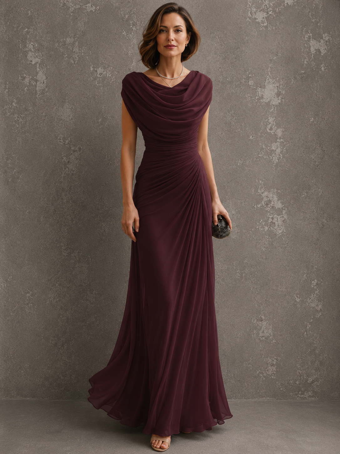 Cecilia | Women’s Draped Cowl-Neck Maxi Dress with Ruched Waist
