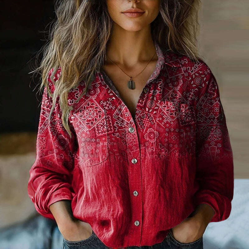 Cecily | Women's Bohemian Floral Print Blouse with Button Front