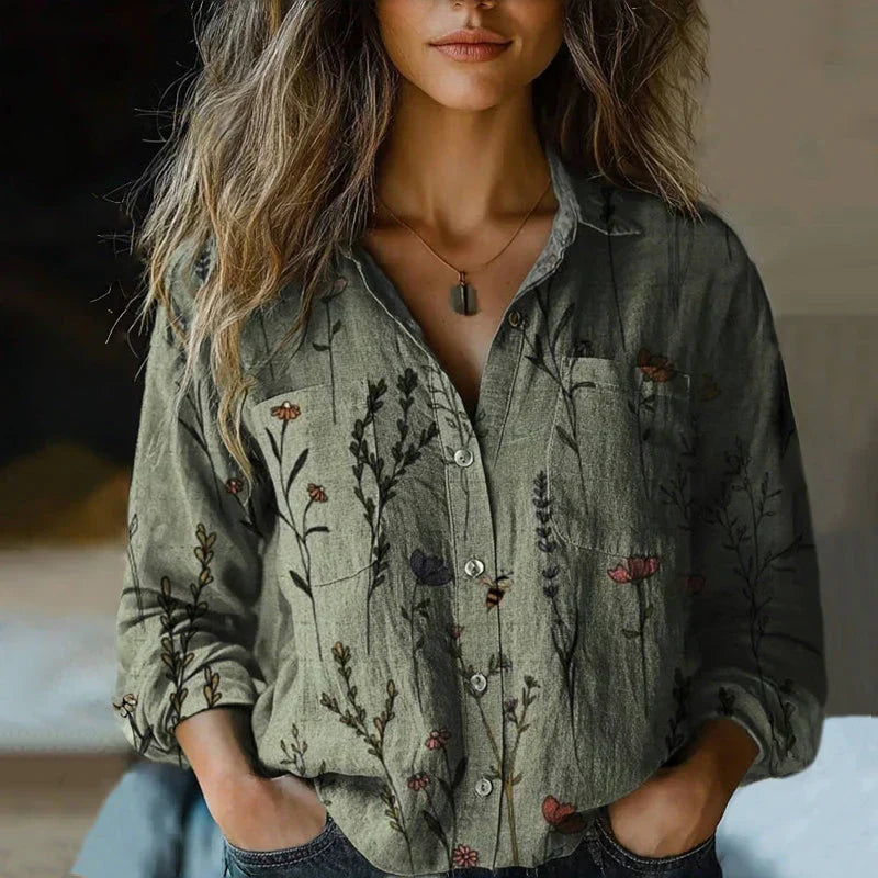Cecily | Women's Bohemian Floral Print Blouse with Button Front