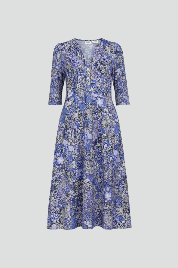 Cheska | Women's Printed V-Neck Midi Dress With Three-Quarter Sleeves