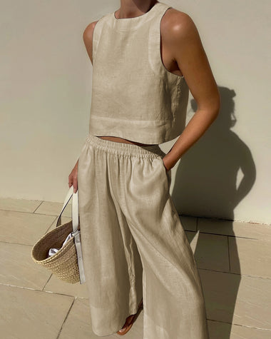 Claudia | Women's Sleeveless Crop Top and Wide-Leg Pants Two-Piece Set
