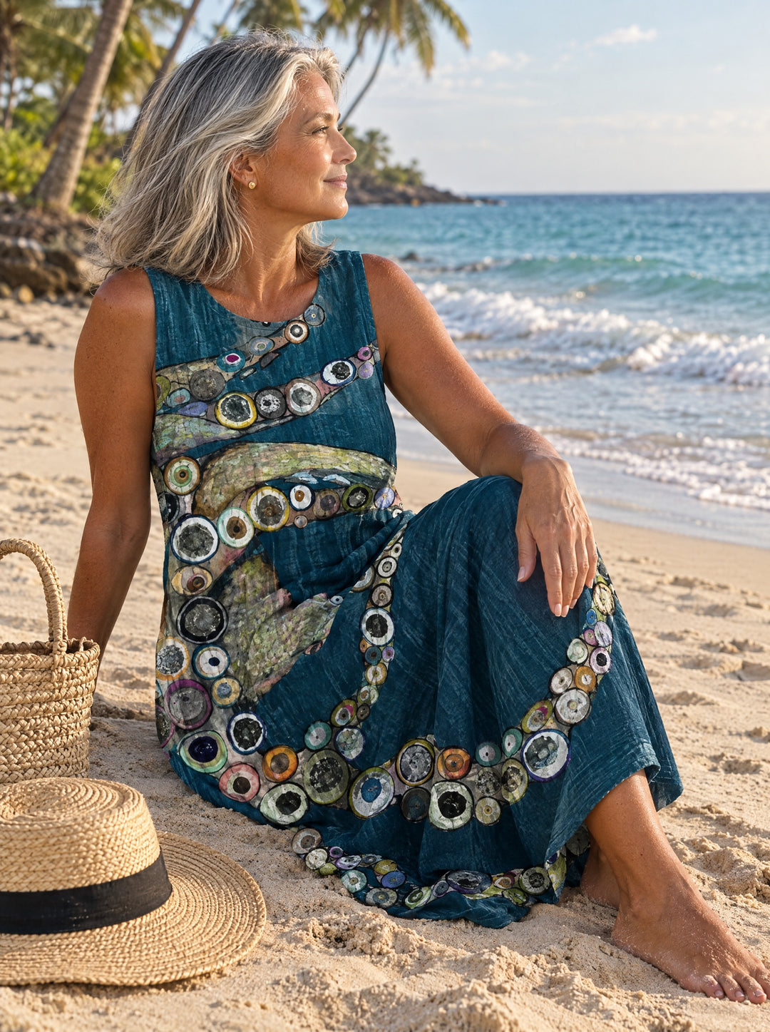 Claudia | Women's Ocean Octopus Print Midi Dress