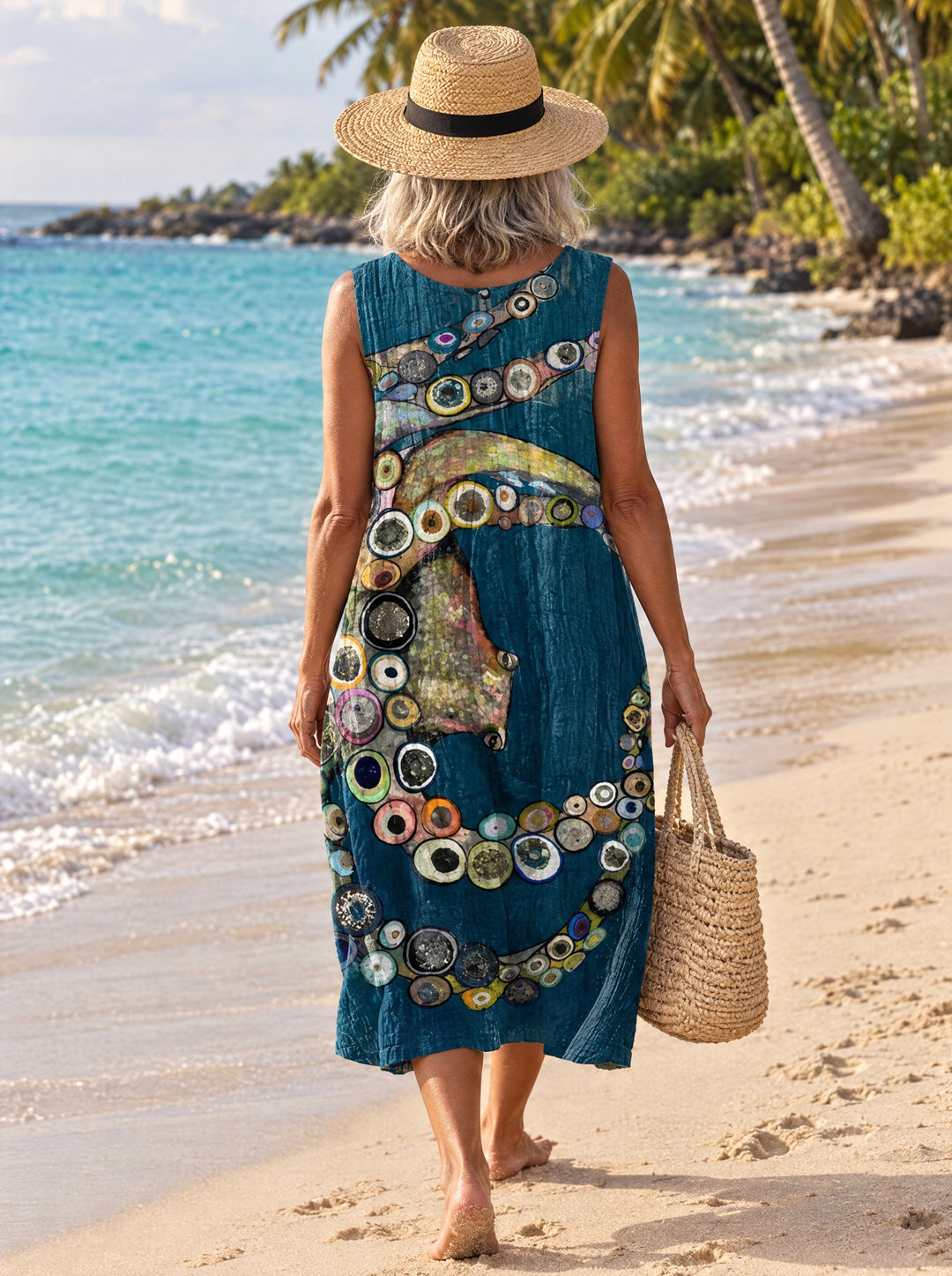 Claudia | Women's Ocean Octopus Print Midi Dress