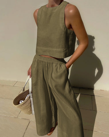 Claudia | Women's Sleeveless Crop Top and Wide-Leg Pants Two-Piece Set