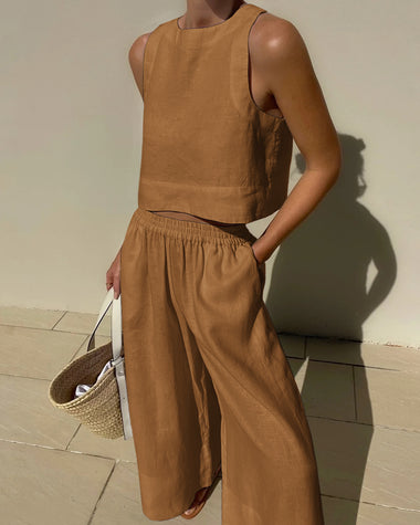 Claudia | Women's Sleeveless Crop Top and Wide-Leg Pants Two-Piece Set