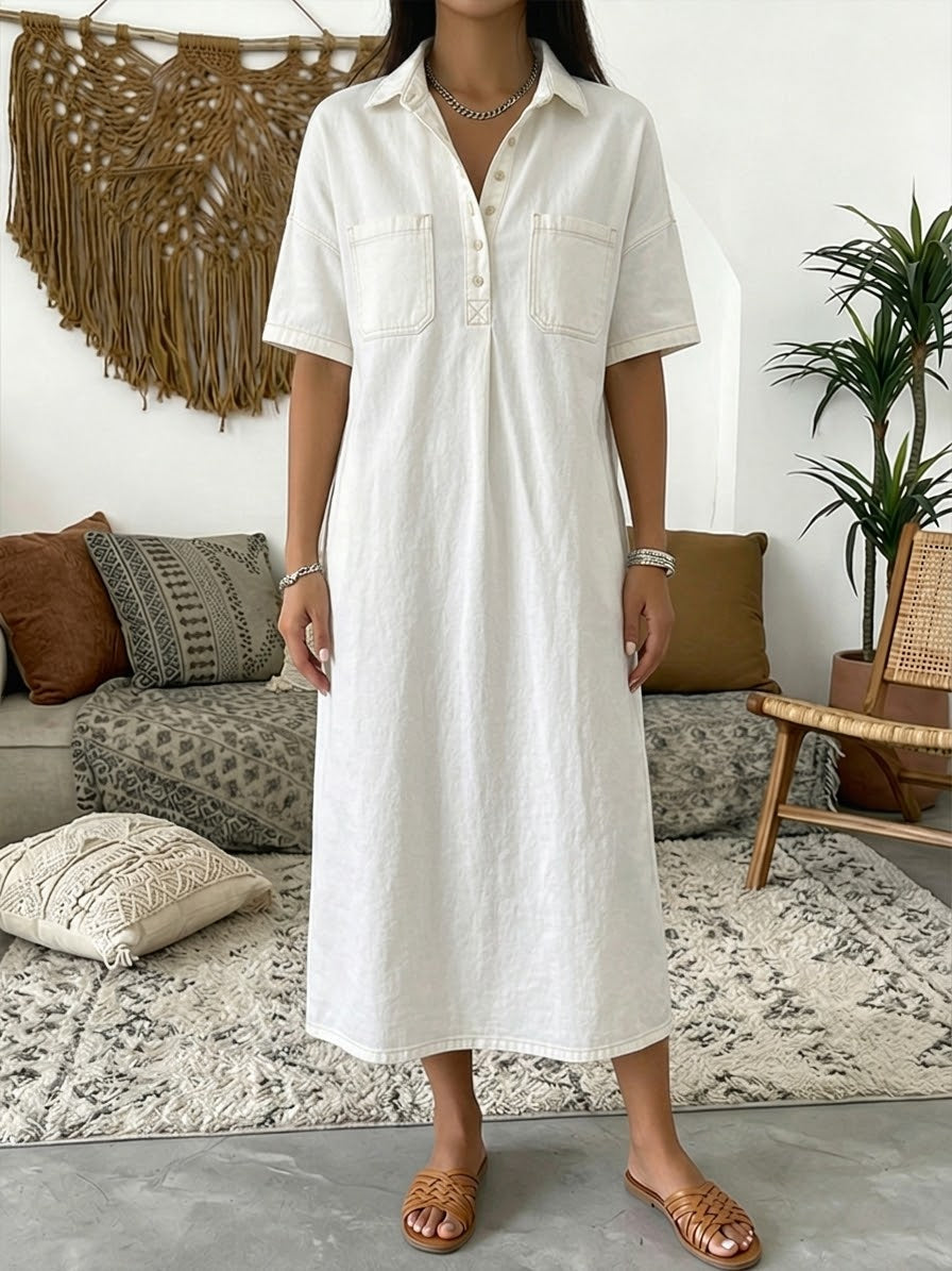 Coralie | Short-Sleeve Polo Collar Midi Dress