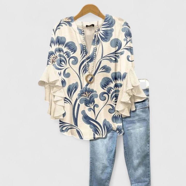 Danica | Boho Printed Bell-Sleeve Blouse