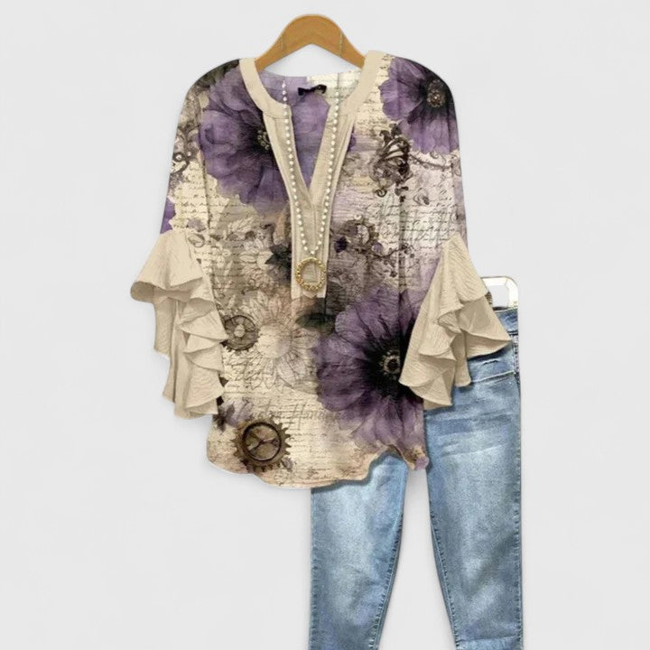 Danica | Boho Printed Bell-Sleeve Blouse