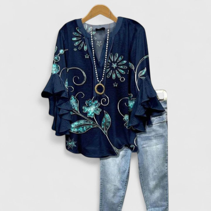 Danica | Boho Printed Bell-Sleeve Blouse