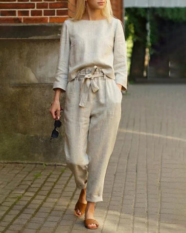Daphne | Women's Two-Piece Set with Long-Sleeve Top and Drawstring Trousers
