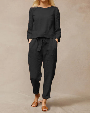 Daphne | Women's Two-Piece Set with Long-Sleeve Top and Drawstring Trousers