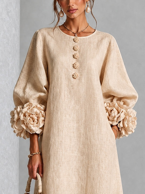 Daphne | Women's Rosette Cuff Button-Front Midi Dress