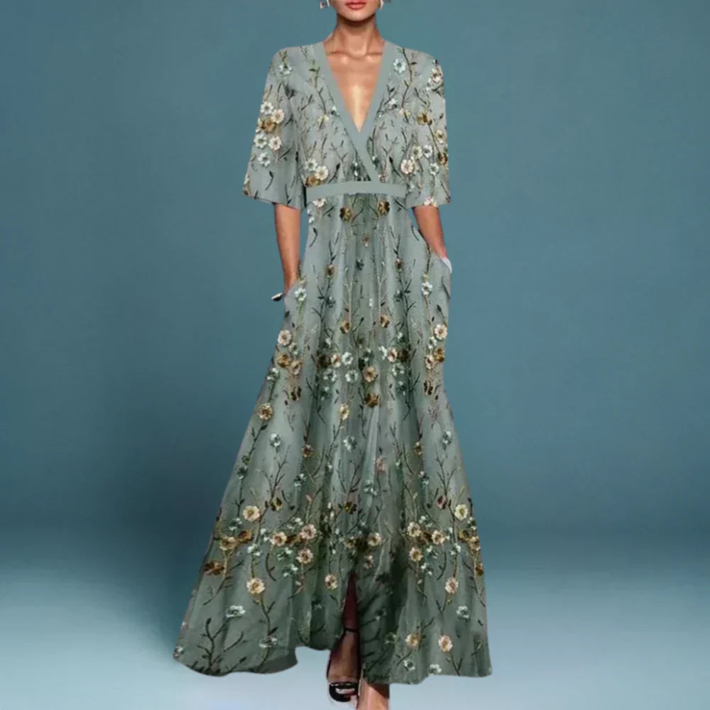Daphney | Women’s Floral Maxi Wrap Dress with Contrast Trim