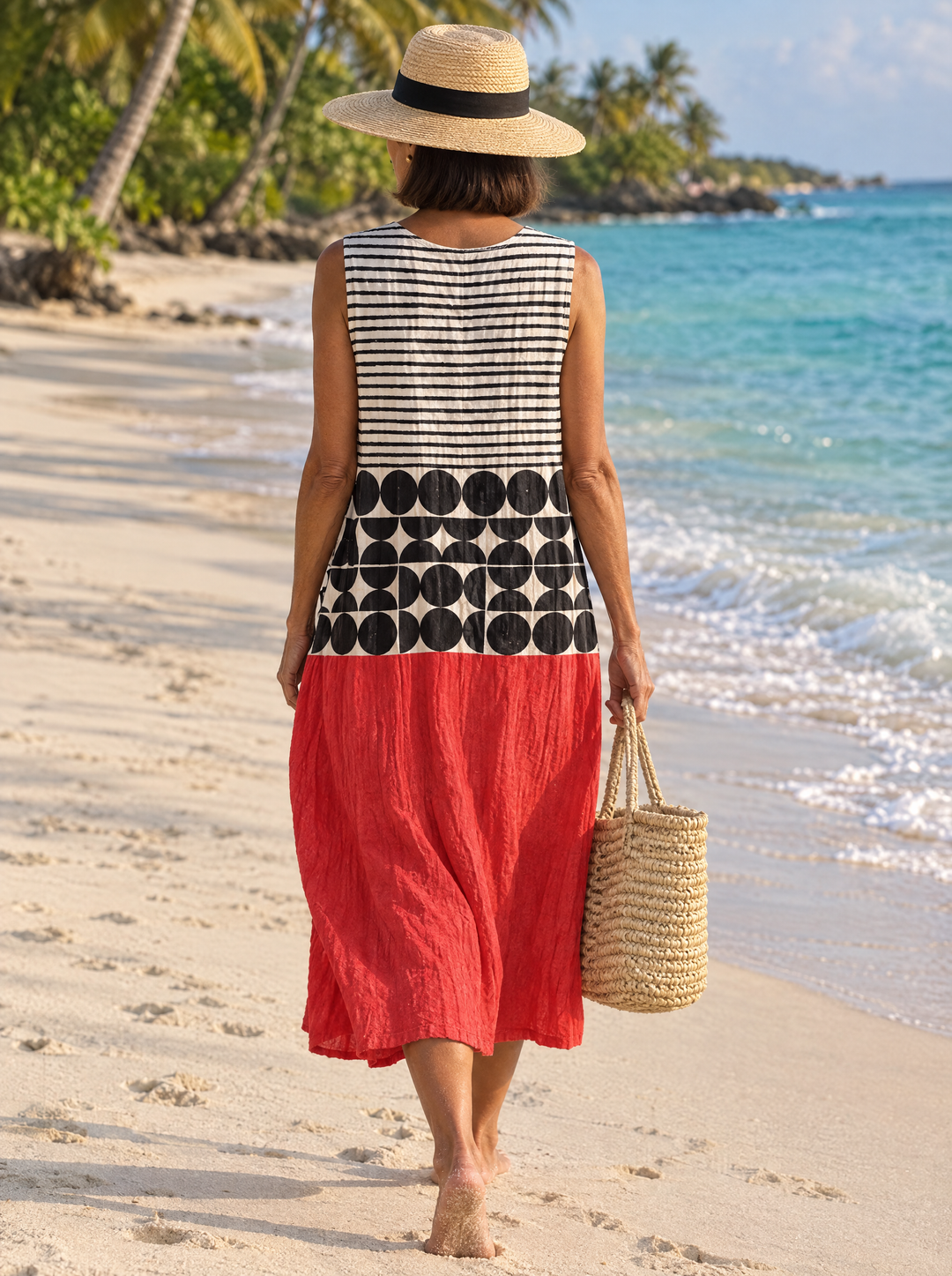 Darcy | Women's Red Geometric Print Midi Dress