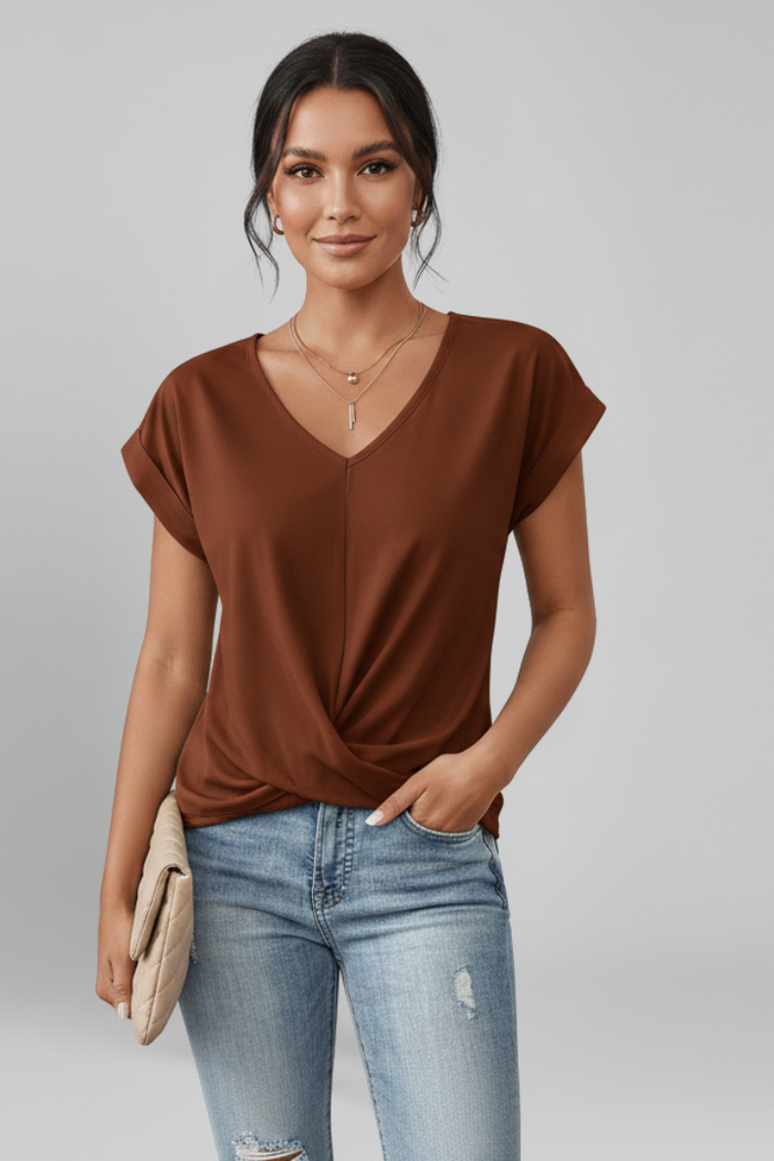 Diana | Women's V-Neck Short-Sleeve Relaxed Blouse