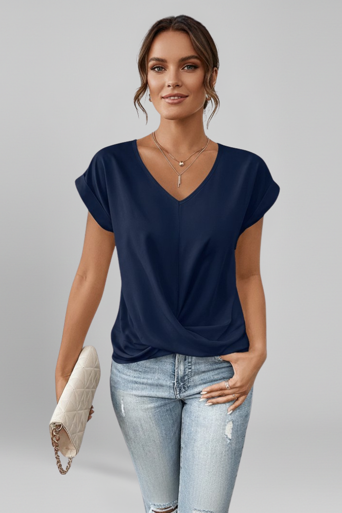 Diana | Women's V-Neck Short-Sleeve Relaxed Blouse